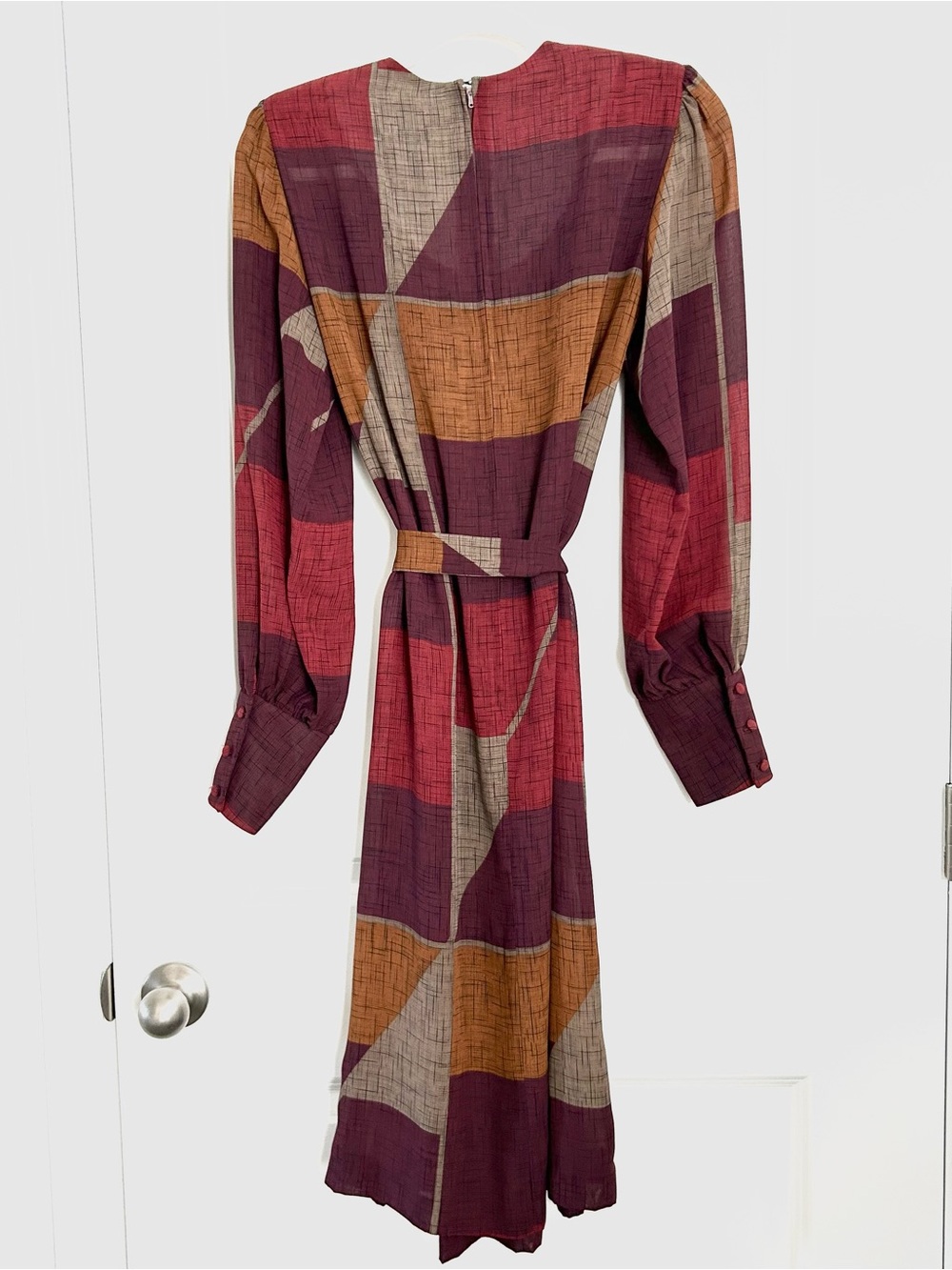 Leslie Fay Colorblock Midi Dress in Red, Burgundy & Mustard - Picture 2 of 11